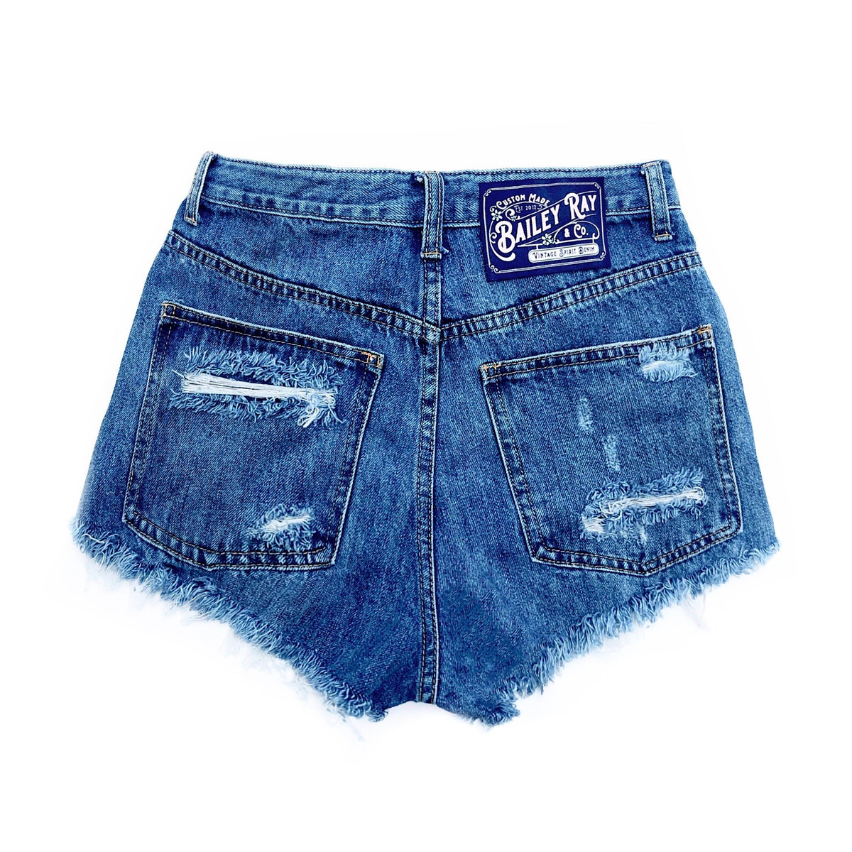 Bailey Ray and Co - Heavily Distressed High Waisted Denim Shorts - The  Fergie