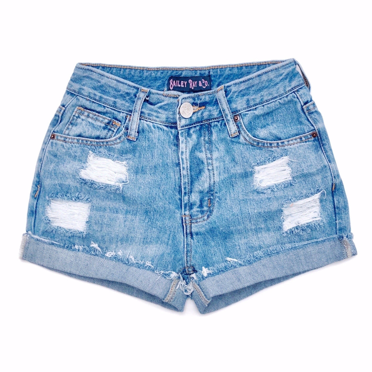 Bailey Ray and Co - Distressed High Waisted Denim Shorts - The Emily