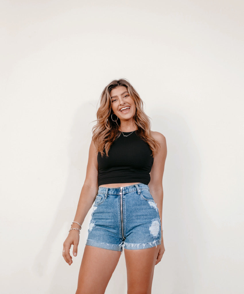 Bailey Ray and Co - Distressed High Waisted Denim Shorts - The Nova