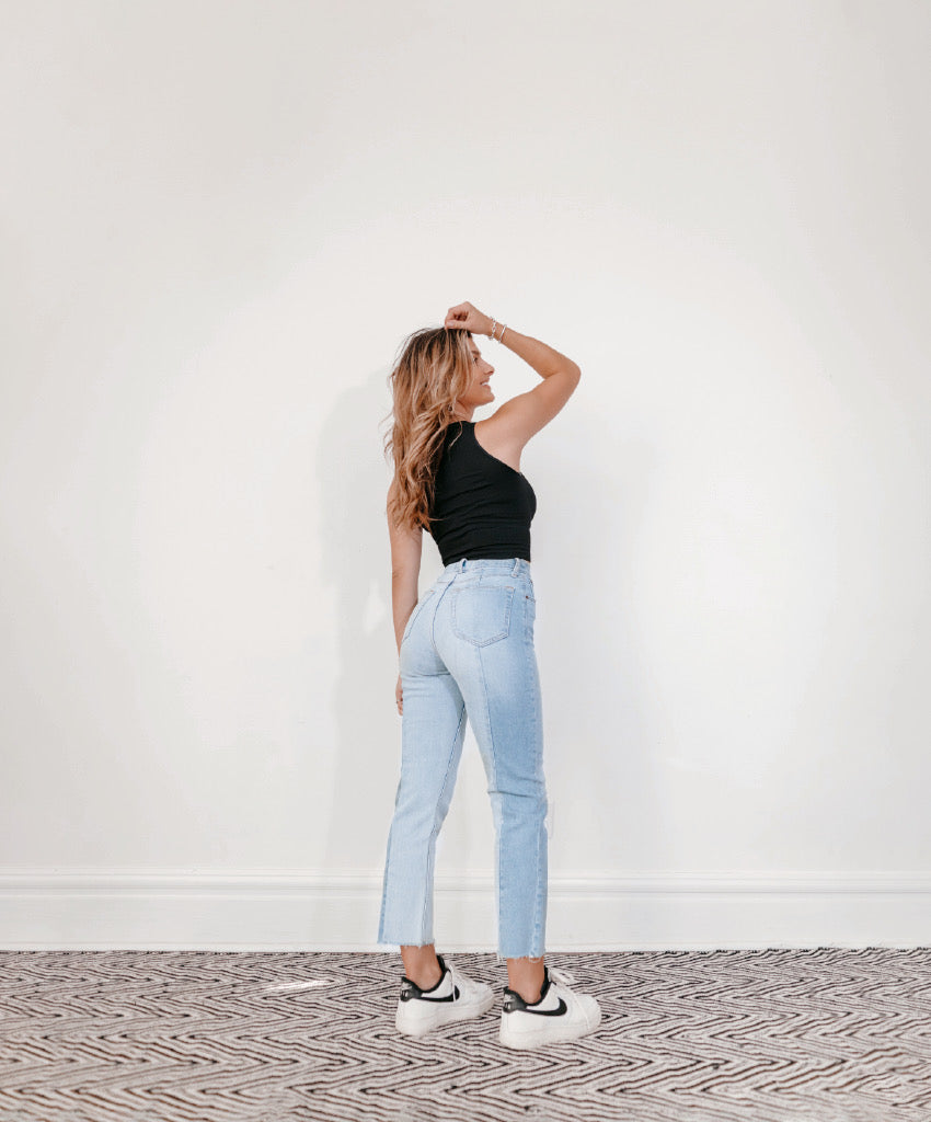 Two Tone High Waisted Jeans - The Sunflower - Comfort Stretch