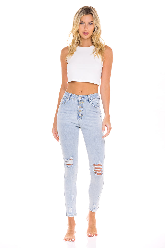Star Stitched Pockets - Stretchy High Waisted Jeans - The Violet