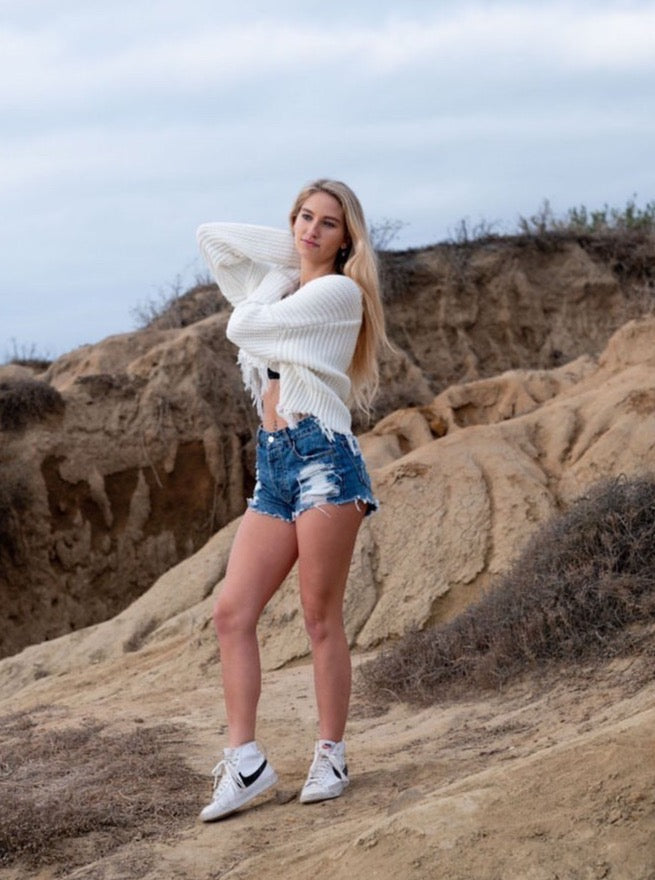 Bailey Ray and Co - White High Waisted Denim Shorts - The Whitney