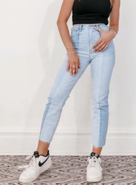 Two Tone High Waisted Jeans - The Sunflower - Comfort Stretch