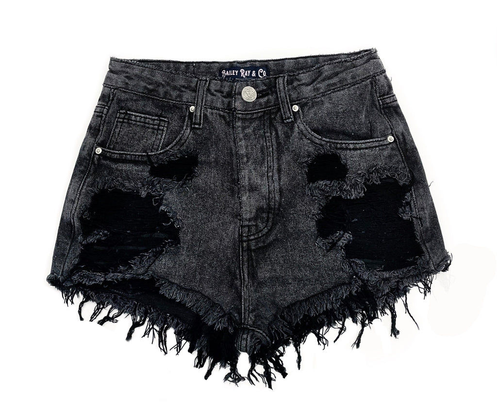 Bailey Ray and Co - Distressed Black High Waisted Denim Shorts
