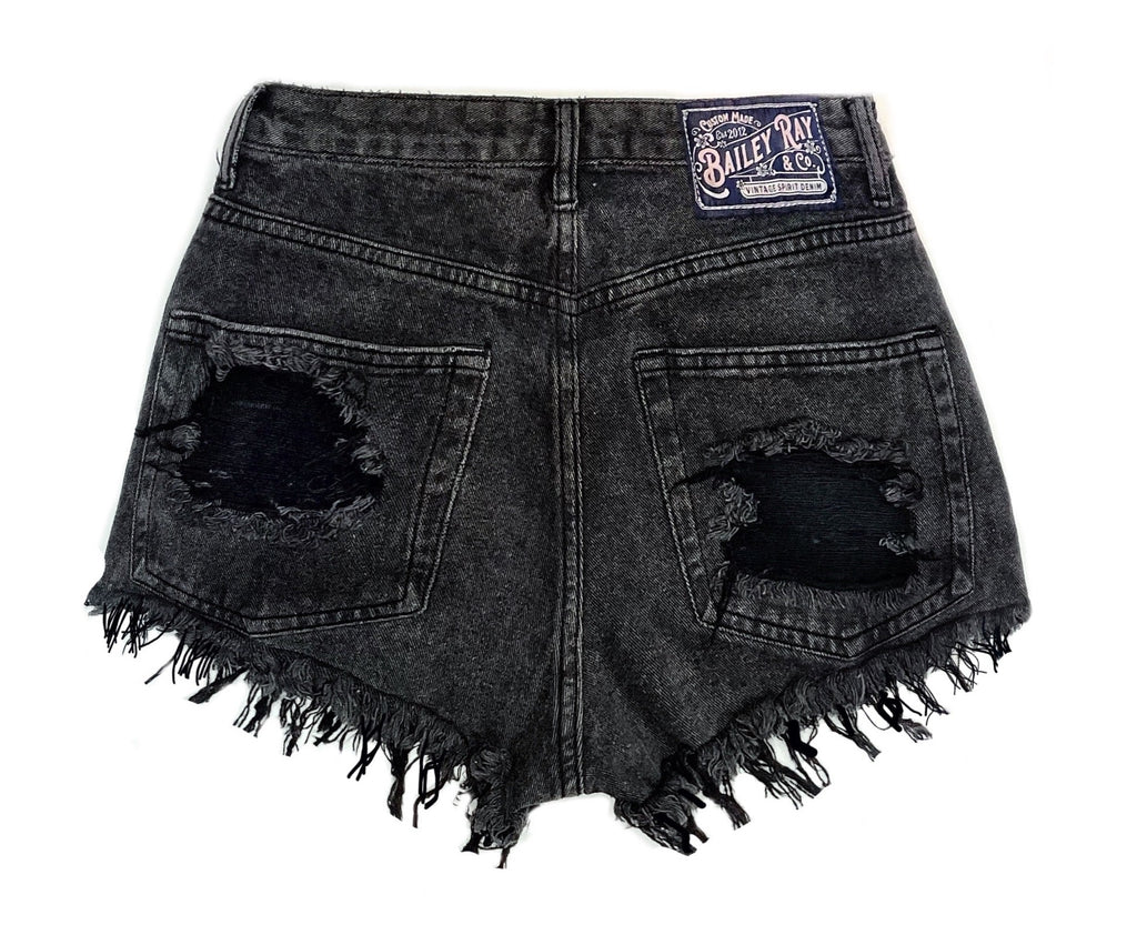 High Waisted Ripped Frayed Edge Denim Hotpants Shorts Black