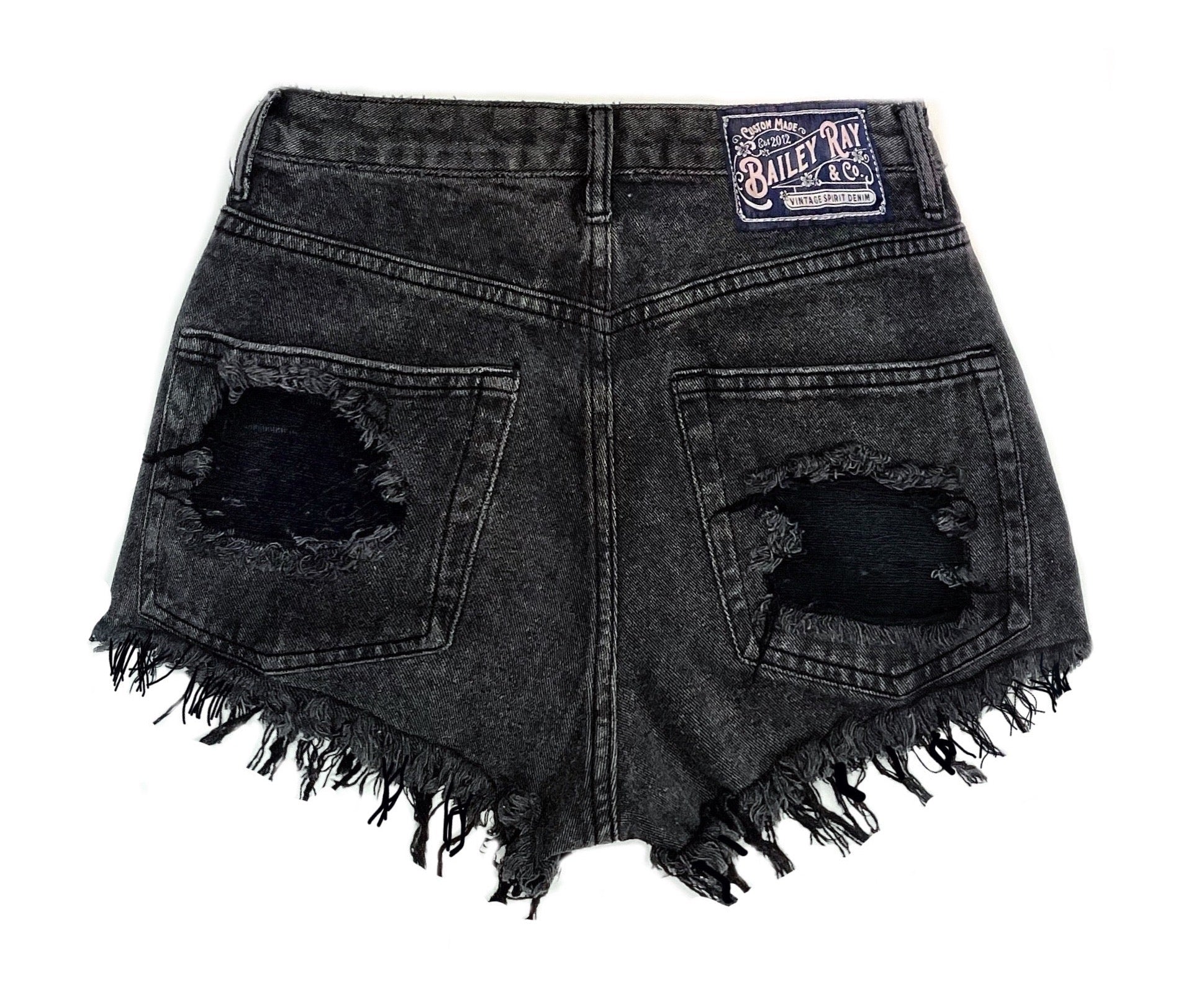 Bailey Ray and Co Distressed Black High Waisted Denim Shorts The Wesley Bailey Ray and Co