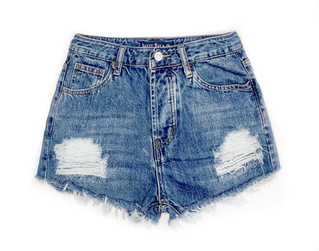 Back Distressed High Waisted Denim Shorts  - The Lucy