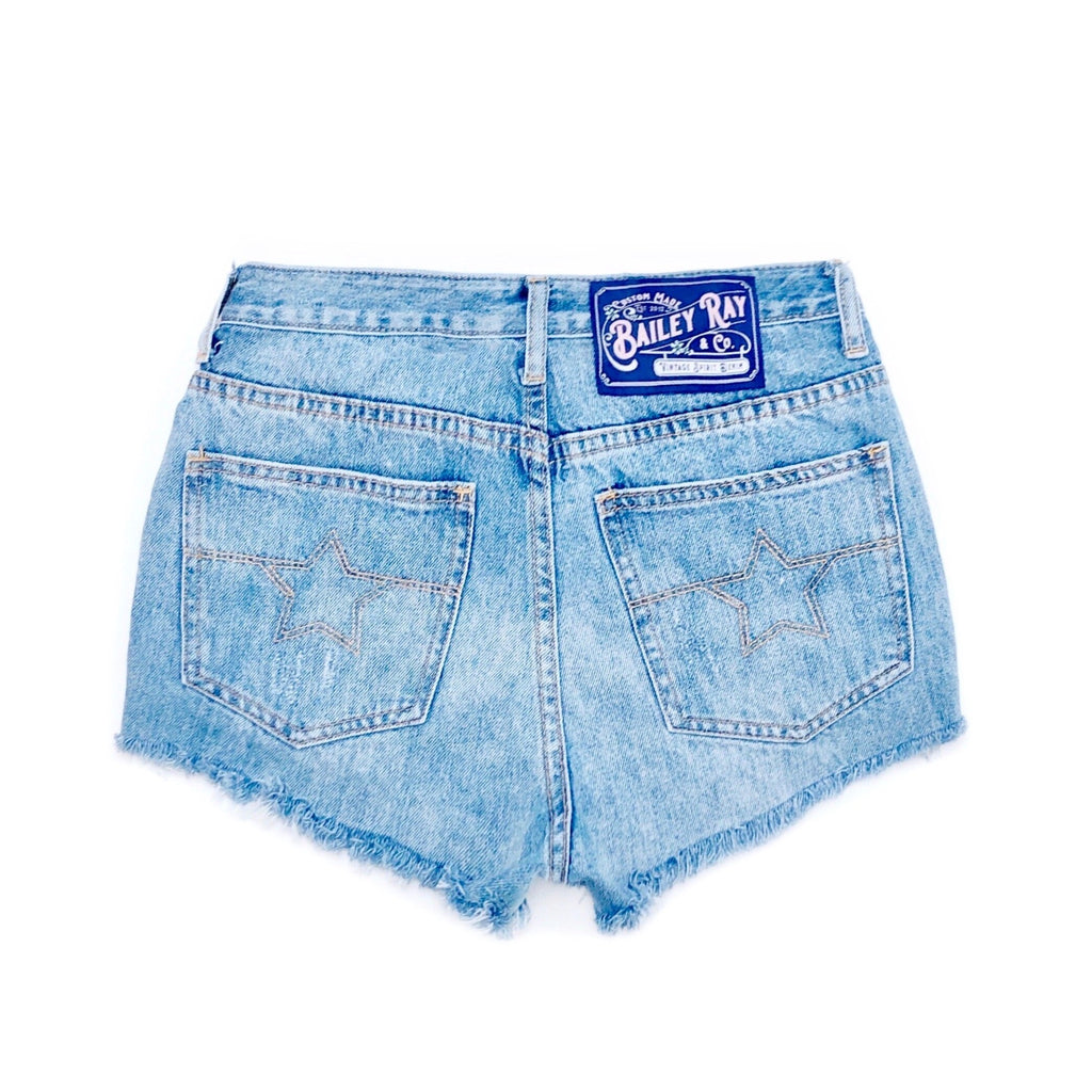 Distressed High Waisted Denim Shorts  - The Annabelle