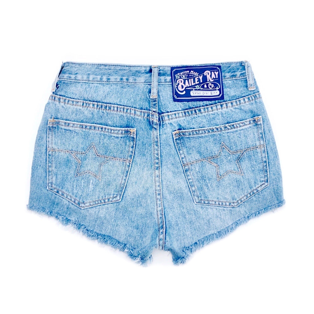 Distressed High Waisted Denim Shorts  - The Bailey
