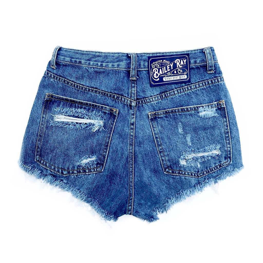Bailey Ray and Co - Patriotic Distressed High Waisted Denim Shorts