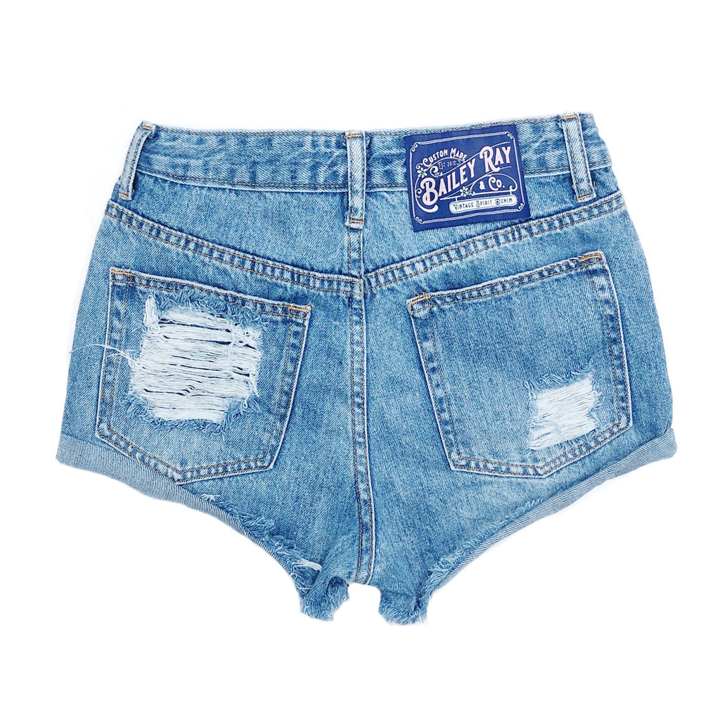 Distressed High Waisted Denim Shorts  - Outer Rolled - The Nova