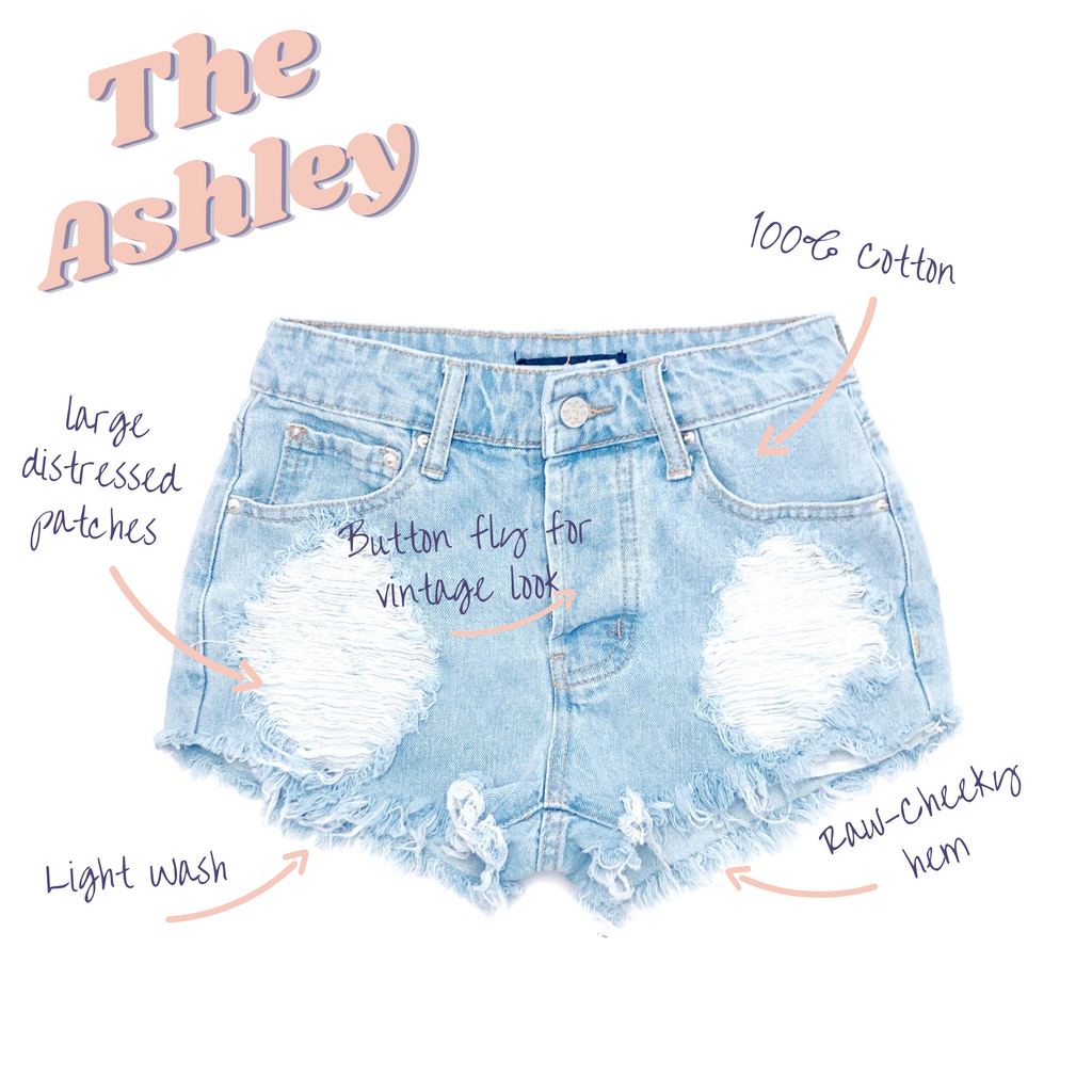 Distressed High Waisted Denim Shorts  - The Ashley