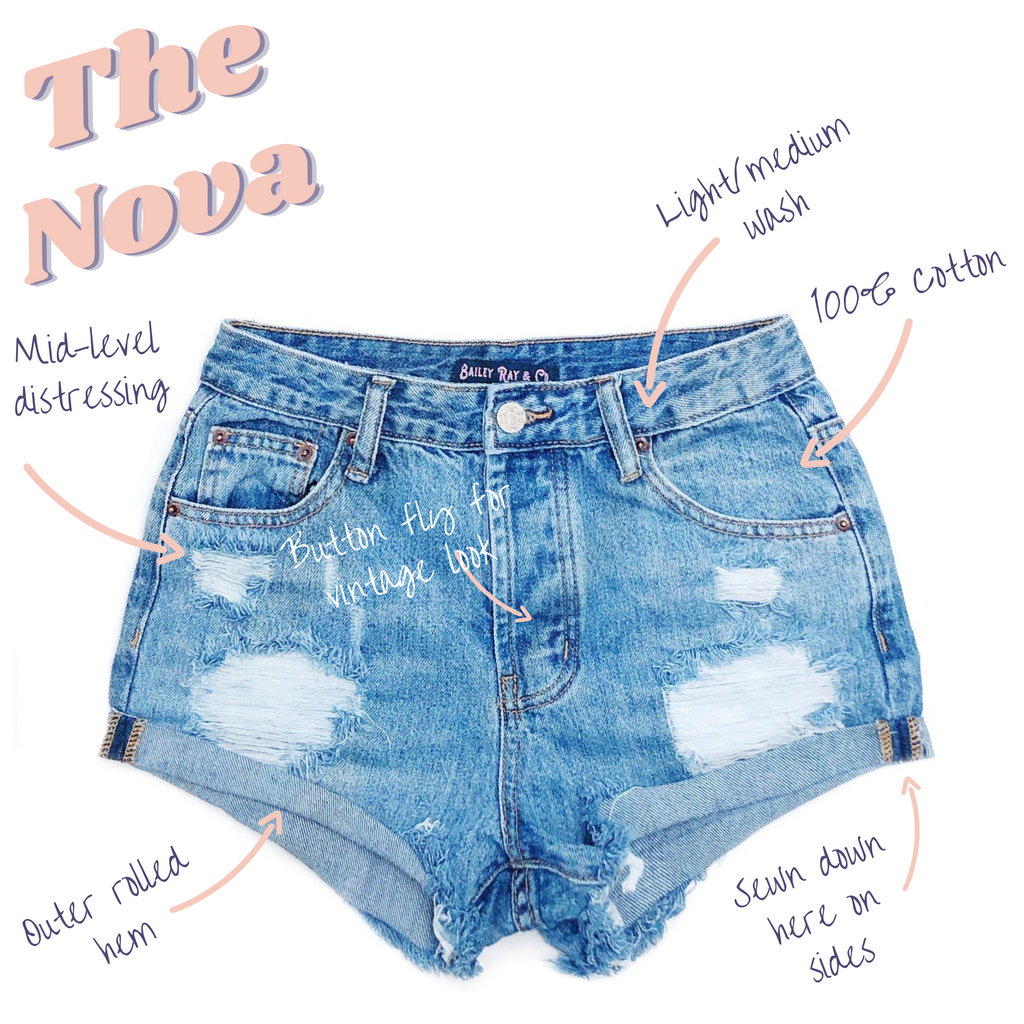 Distressed High Waisted Denim Shorts  - Outer Rolled - The Nova