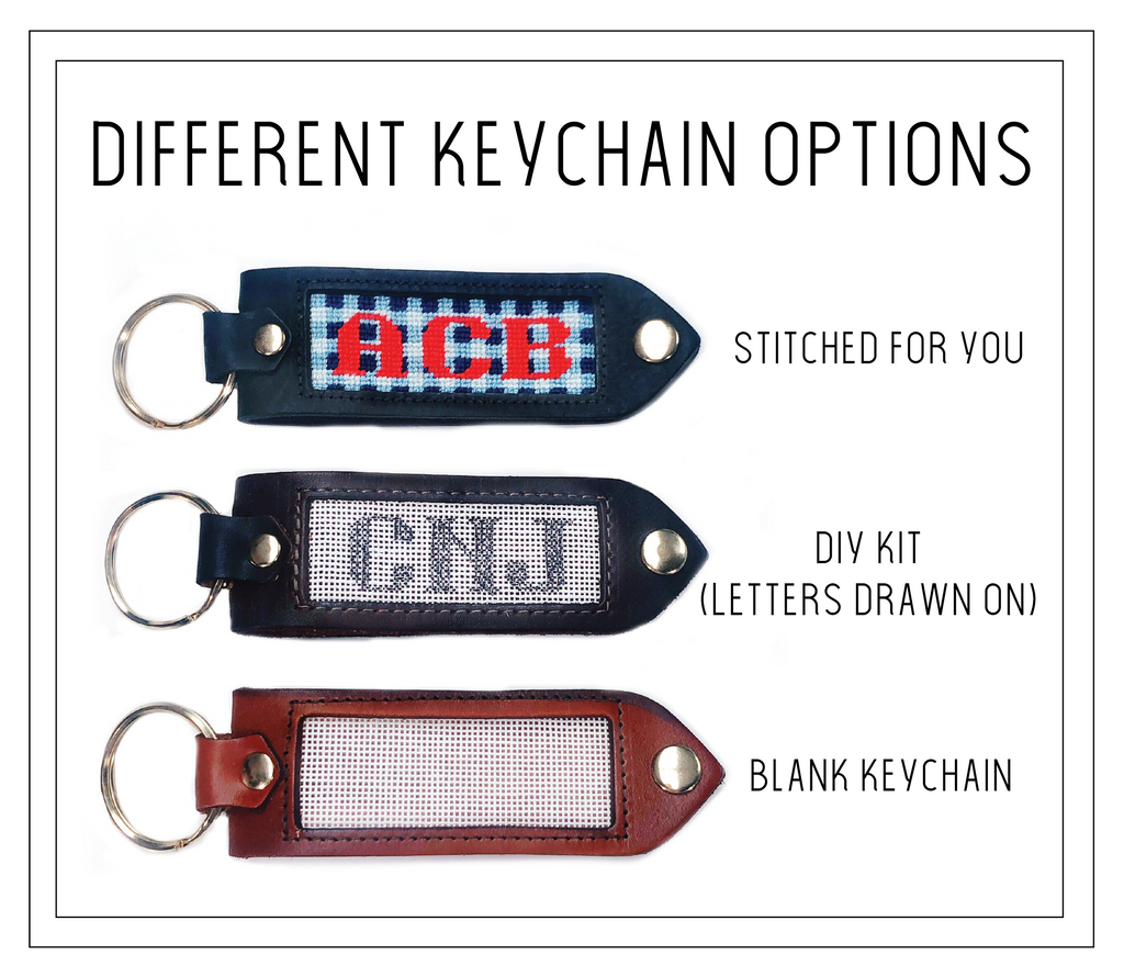 Leather, Needlepoint Keychain - Gingham Initial Keychain
