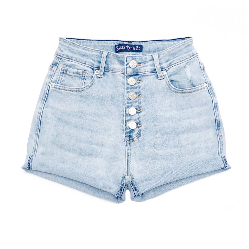 High Waisted Denim Shorts  - The Aria - Star Stitched Pockets - Stretchy